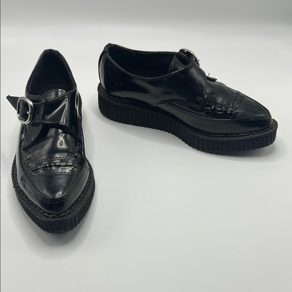 TUK Anarchic Buckle Black Patent Leather Platform Creepers Shoes 36